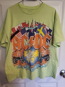 AC/DC BallBreaker World Tour 1996 Graphic T Shirt Size Large Neon Green Flags - Picture 1 of 5