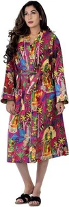 Lange Kimono Robe Baumwolle Nachtwäsche Bluse seidig Bademantel Nachthemd für Damen - Bild 1 von 33