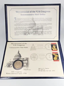 Medio dólar y estampillas conmemorativas del Bicentenario del Congreso de los Estados Unidos 1989 - PCS - Imagen 1 de 4