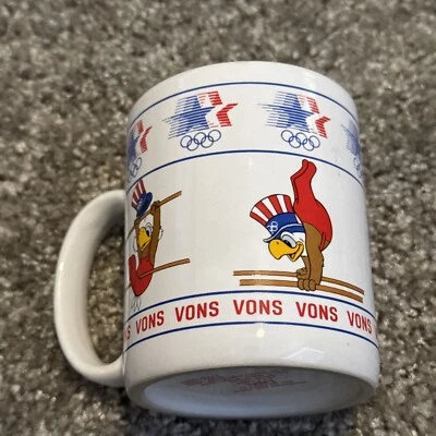 Vintage 1980s Olympic Games Sam The Eagle Gymnastics Vons Coffee Ceramic Mug - Image 1 of 4