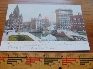 Antike Postkarte - Clinton-Platz - Syrakus, New York. - Boote auf dem Fluss - Bild 1 von 2