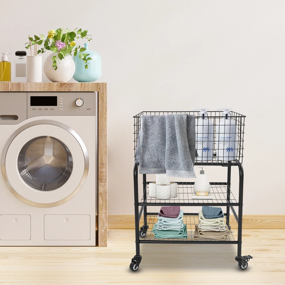Rolling Laundry Basket, 3 Tiers-Garment Storage Cart, Garment Metal Rack US - Image 1 of 4