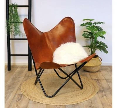 2x Ten Classic Vintage Buffalo Leather Butterfly Lounge Accent Relax Arm Chair - Image 1 of 4