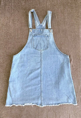 91 COTTON ON Blue DENIM Pinafore DRESS Sz 14 Overalls DUNGAREE Jeans Pockets - image 1 of 4