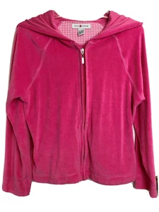 Real Clothes Saks Fifth Avenue Size L Pink Terry Cloth Hoodie Jacket Zip Front - Picture 1 of 10