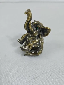 Bejeweled Baby Elephant Hinged Trinket Ring Small Jewelry Box - Picture 1 of 5