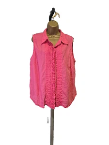 Linen Sleeveless Top Women 18 20 Plus Pink Ruffle Pintuck Collared Avenue Summer - Picture 1 of 8