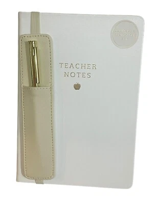 Cuaderno y soporte para bolígrafo Eccolo Journal Teacher Notes cuero sintético blanco Foto 1 de 4