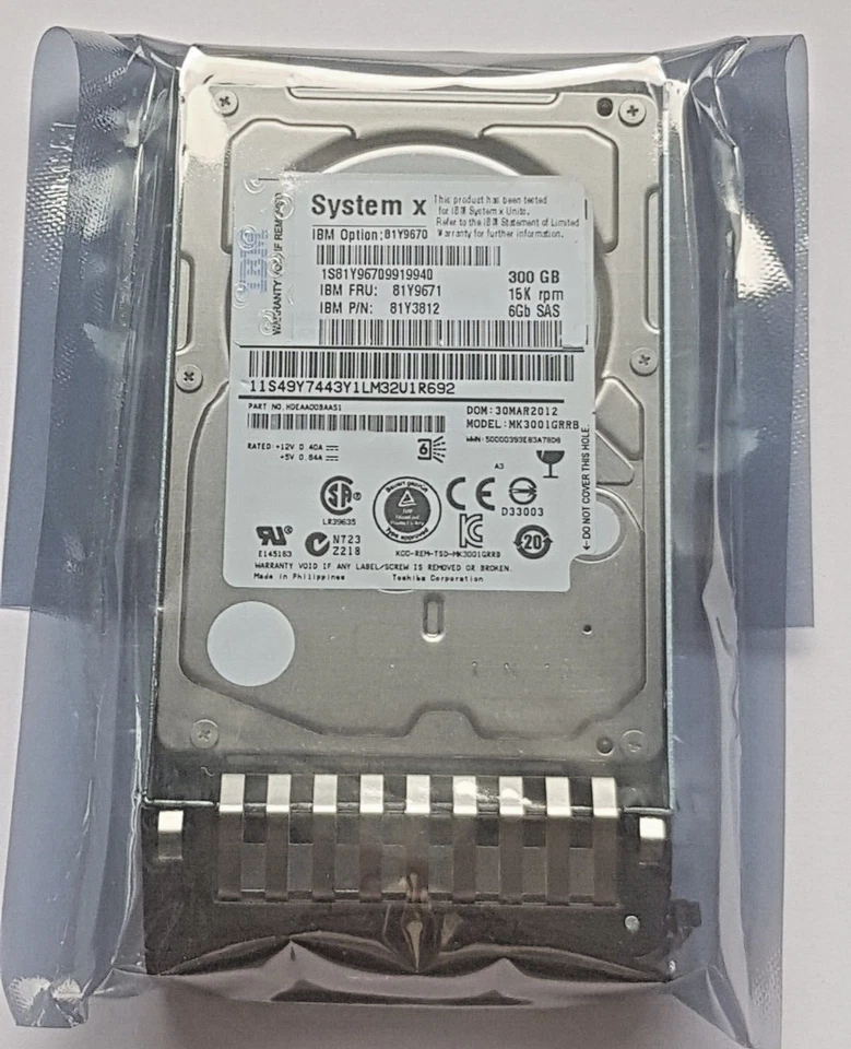 300 GB SAS IBM System X 81Y9670 MK3001GRRB 15K RPM 2.5 " Hard Drive New + Caddy - Image 1 of 1