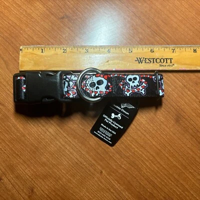 Collar de perro con hebilla hebilla cinturón de seguridad hebilla calaveras de azúcar 1” ancho se adapta a 11-17” mediano ¡NUEVO! Foto 1 de 4