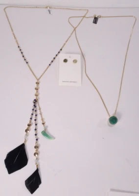 Banana Republic Women's Feather Horn Pendant Necklace Stud Earrings NWT 140 Set - Image 1 of 4