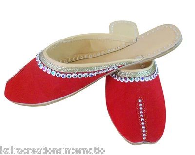 Mujer Zuecos Cuero Hecho a Mano Indias Zapatillas Jutties Plano Rojo EE. UU. 6 Foto 1 de 4