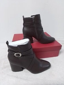 Size 6.5 Women's Kelly & Katie Flomis Deep Brown Lambskin Zip Up Heeled Booties - Picture 1 of 6