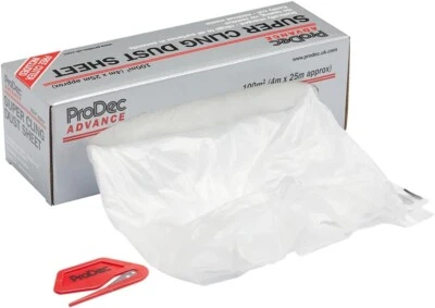 PRODEC ADVANCE ProDec Cling Polythene Film Dust Sheet Cutter 4mx25m Roll Professional Covering