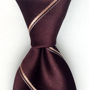 Vintage WEMBLEY Men's Satin Tie STRIPED Chocolate Brown/Tan/Silver Excellent - Picture 1 of 4