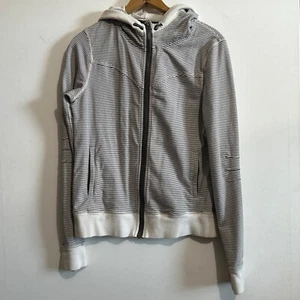Lululemon Womens Navy Blue White Striped Hoodie Full Zip Size 6 Pockets Stretch - Picture 1 of 9