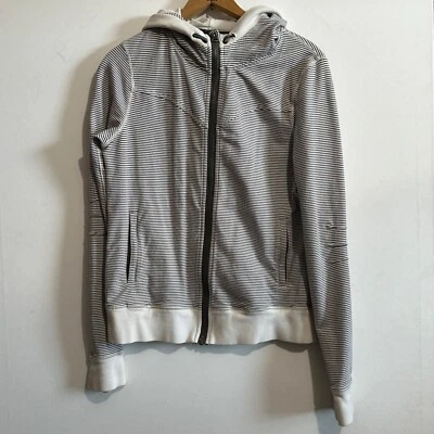 Толстовка с капюшоном женская Lululemon темно-синяя белая в полоску на молнии размер 6 карманов эластичная - Изображение 1 из 4
