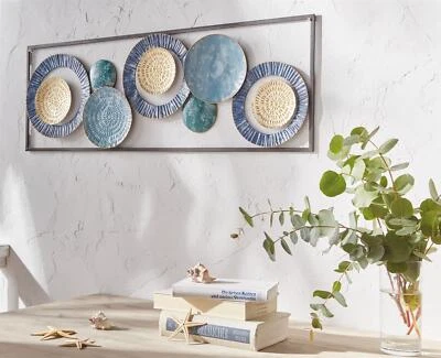 Wand Bild "Kreise" aus Metall blau / gold Shabby, Schmuck Deko Verzierung Objekt - Bild 1 von 4