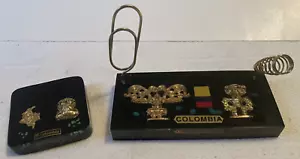 Set da scrivania dalla Colombia (2 pezzi) bellissimi inserti dorati - Foto 1 di 6