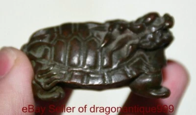 2" Old Chinese Red Copper Fengshui Animal Dragon turtle Statue Sculpture - Image 1 of 4