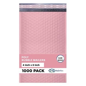 MAILERVIEW Petites enveloppes à bulles rose clair 4x8 pouces #000 | Bullet poly rembourré épais - Photo 1/8