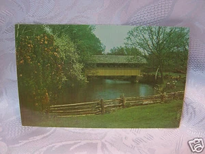The Red MIll Shop Crystal River Covered Bridge Waupaca Wi vintage Postcard - Picture 1 of 2