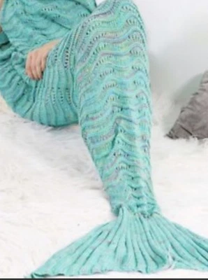 Mermaid Aqua Knit Throw Blanket 65” - Image 1 of 4