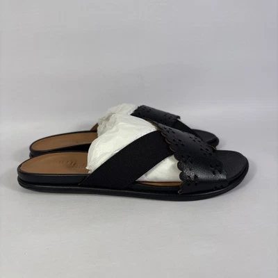 GENTLE SOULS Black Lark Cross Elastic Scallop Women’s Size 7m Slides -NEW - Image 1 of 4