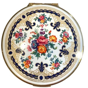Vintage Stratton England polvere floreale compatta custodia oro specchio trucco conchiglia - Foto 1 di 10