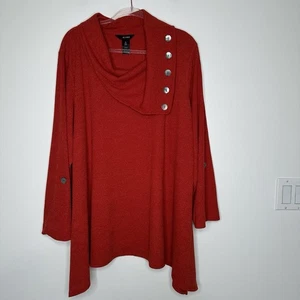 Ali Miles Tunic Top Womens 3X Red Orange Split Cowl Neck Asymmetrical Roll tab - Picture 1 of 9
