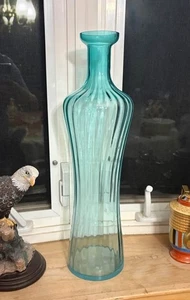 Vintage Empoli Glas Aqua Glas gerippt Geist Flasche Vase 20" hoch Made in Italy - Bild 1 von 3