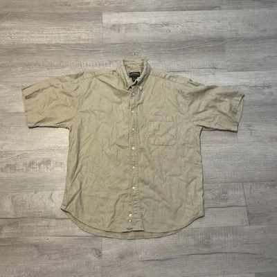 vtg Cambridge Classics  Shirt Large Brown tan Linen Cotton Short Sleeve Button - Image 1 of 4