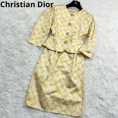Vintage Christian Dior Yellow Skirt Suit Set Size 9 M Rare Floral Print - Image 1 of 4