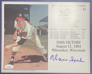 Warren Spahn HOF Signed Milwaukee Braves 8x10 300th Victory Photo Card JSA COA - Picture 1 of 6