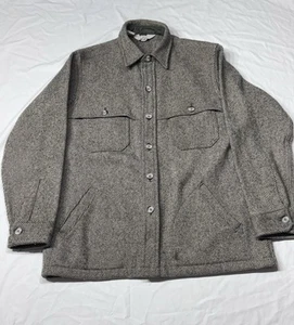VTG Woolrich Mackinaw Wool Cruiser Cape (L) Long Sleeve Shirt Jacket Herringbone - Picture 1 of 16