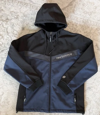 New Balance Men’s Black Navy Full Zip Hooded Soft shell Fleece Lined Jacket-L  - Image 1 of 4