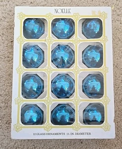 VTG Box 12 Noelle Glass 1 3/4" Christmas Ball Ornaments USA Bright BLUE 1970s - Picture 1 of 9