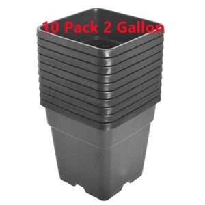 10 Pack 2 Gallon Re-Usable Square Plastic Black Nursery Pot Plant Flower Pots - Picture 1 of 12