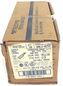 BOX OF 10 NEW TELEDYNE PENN-UNION BBLU-025D COPPER CRIMPS YELLOW 1/2" - Picture 1 of 3