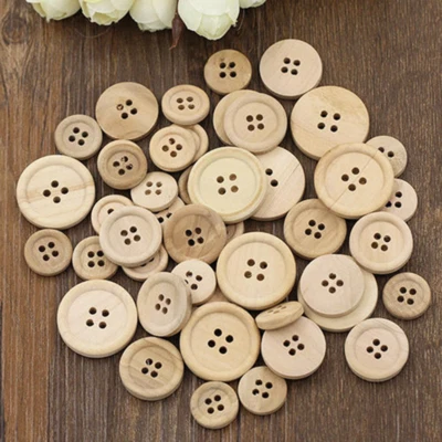 Natural Wooden Buttons 4 Hole Sewing Cardigan Sewing Knitting Crafts 9mm To 30mm