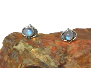 Round MOONSTONE Sterling Silver 925 Gemstone Stud Earrings - 5 mm - Picture 1 of 5