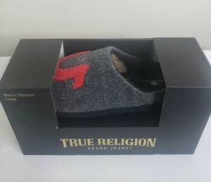 True Religion Brand Jeans Slippers Mens Large Fits 11-12 Gray/Black/Red Slip-On - Picture 1 of 7