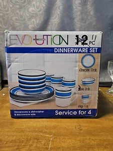 Evolution 11 Piece Dinnerware Set Blue & White (Missing 1 Bowl) - Picture 1 of 1