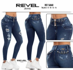 REVEL JEANS WOMEN COLOMBIANOS PUSH UP LEVANTA COLA BUTT LIFT SEXY SIZE 3 & 5 - Picture 1 of 2