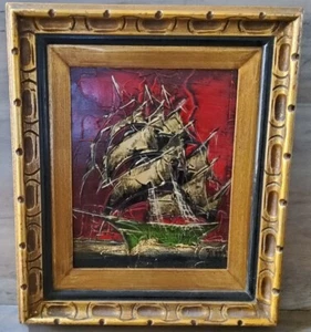 Vintage Textured Ship Painting Framed Signed Howard Mann Art Center 13x15 - Picture 1 of 7