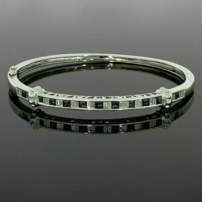 Brazalete brazalete de diamantes creado en laboratorio de zafiros de 3 quilates con acabado de oro blanco de 14 quilates para mujer Foto 1 de 4