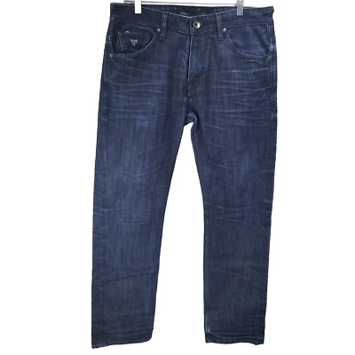Guess Jeans Men's 36x32 Blue Denim Regular Straight Whiskery Y2K  - Image 1 of 4