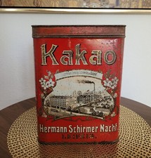 Alte gro&szlig;e KAKAO Reklame Blechdose Hermann Schirmer LEIPZIG  um 1900