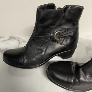 Botín Clarks de cuero negro talla 11 cremallera lateral tacón bajo 80833 hebilla lateral - Imagen 1 de 13