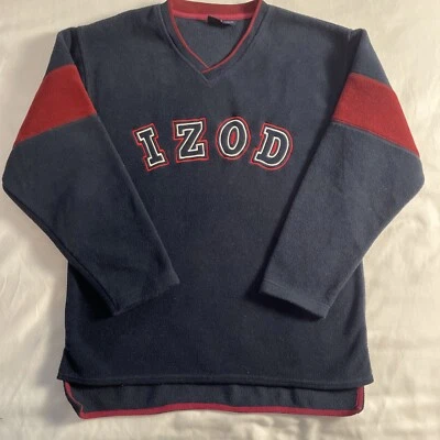 VTG IZOD Youth Large (14-16) Navy Embroidered Logo V Neck Pullover Sweatshirt - Image 1 of 4